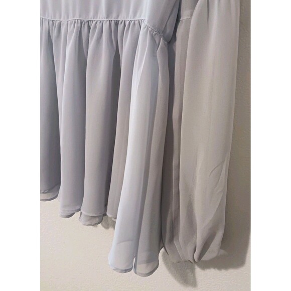 Halston Light Blue Sheer Blouson Sleeve Peplum Blouse Sz M - Picture 8 of 10